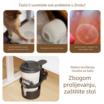 Držač za čaše na stol – rotirajući, izvlačivi, bez bušenja, ABS+metal, montaža na radnu površinu