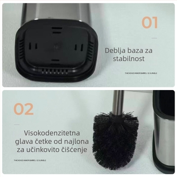 Kvadratna četka za WC s preklopnim poklopcem, od nehrđajućeg čelika, set: glava četke, držač i baza, novi model
