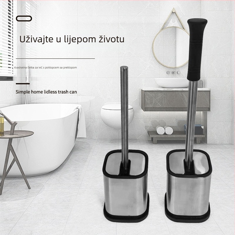 Kvadratna četka za WC s preklopnim poklopcem, od nehrđajućeg čelika, set: glava četke, držač i baza, novi model