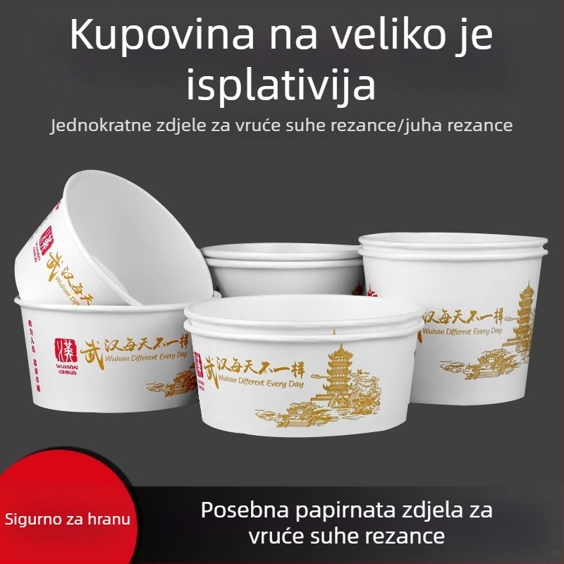 Jednokratna kružna papirnata zdjela za tople suhe rezance i juhu od govedine; nije sigurna za mikrovalnu; moguć prilagodba