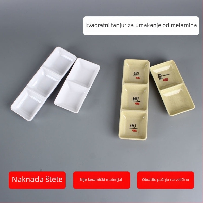Dvodijelna melaminska posuda za umak za hot pot, pravokutnog oblika, moderni minimalistički stil