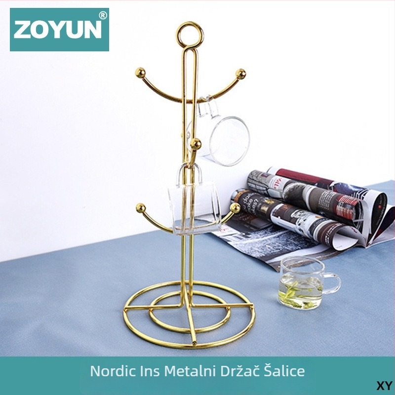 Željezni držač za čaše sa šest kandži, skandinavski stil, montaža bez bušenja, težina 0,4 kg, odvodna polica i vješalica za nakit