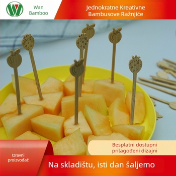 Štapići od bambusa – jednokratni, crtani stil, vilica za voće, brend Wanzhu, jednostavan dizajn, vrhunska kvaliteta