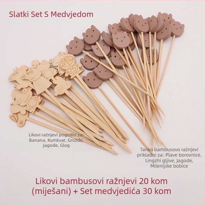 Štapići od bambusa – jednokratni, crtani stil, vilica za voće, brend Wanzhu, jednostavan dizajn, vrhunska kvaliteta