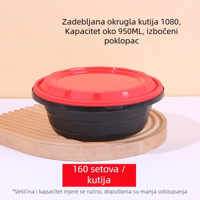 Jednokratna okrugla kutija za dostavu s anti-kradnim zaključavanjem, nepropusna za izlijevanje, od hrane PP, 160 komada, moguć tisak logotipa