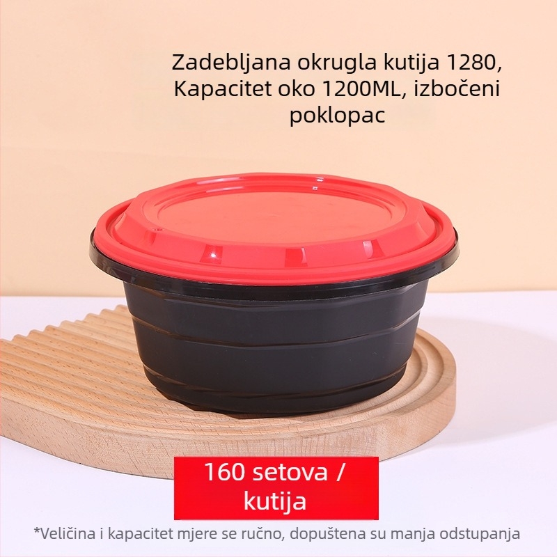 Jednokratna okrugla kutija za dostavu s anti-kradnim zaključavanjem, nepropusna za izlijevanje, od hrane PP, 160 komada, moguć tisak logotipa