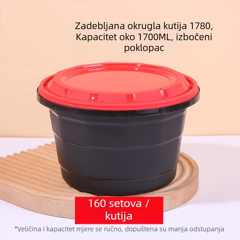 Jednokratna okrugla kutija za dostavu s anti-kradnim zaključavanjem, nepropusna za izlijevanje, od hrane PP, 160 komada, moguć tisak logotipa