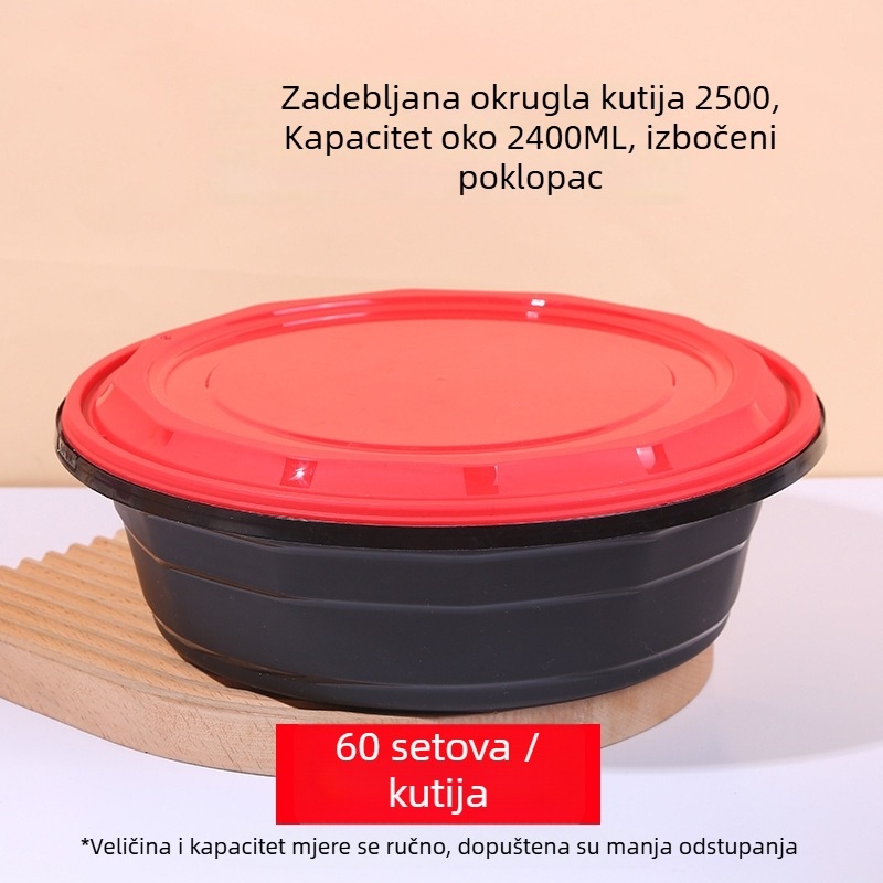 Jednokratna okrugla kutija za dostavu s anti-kradnim zaključavanjem, nepropusna za izlijevanje, od hrane PP, 160 komada, moguć tisak logotipa
