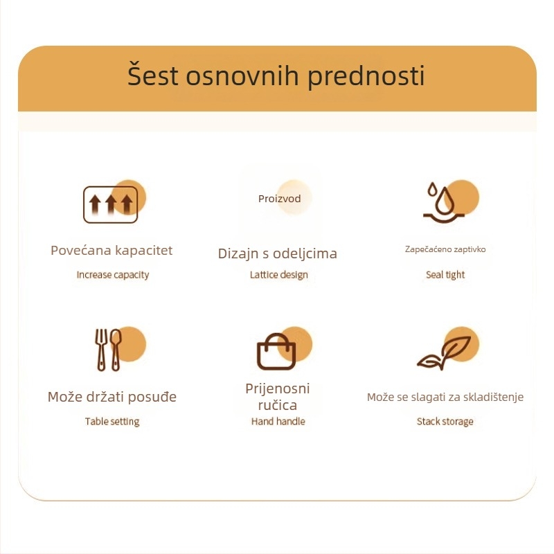 Kutija za hranu s osam pretinaca, čvrsto zatvorena kvadratna posuda za skladištenje u hladnjaku i zamrzivaču, 501–1000 ml, plastika, višeslojna