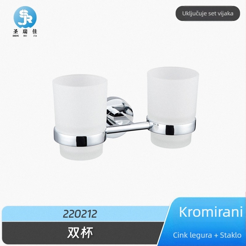 San ruijia Držač za četkicu za zub i čašu za ispiranje iz cinkovog legura, dvostruka čaša, kromirani završetak, nosivost 3 kg