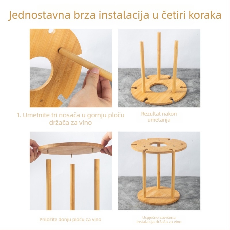 Bambuski stalak za vino s 6 rupa za čaše, 600 g, bez bušenja, novi kineski stil