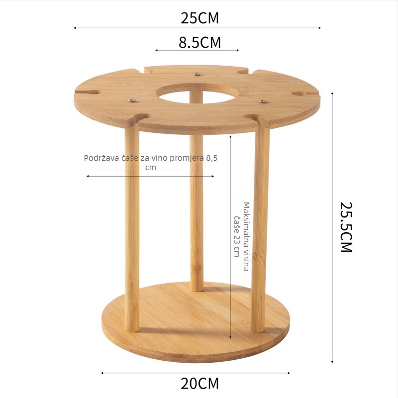 Bambuski stalak za vino s 6 rupa za čaše, 600 g, bez bušenja, novi kineski stil