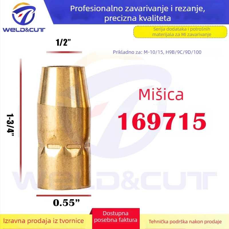 Mlaznica za plinski zavarivački pištolj 169715 – kompatibilno s M10 i M15, potrošni materijal i dijelovi za habanje