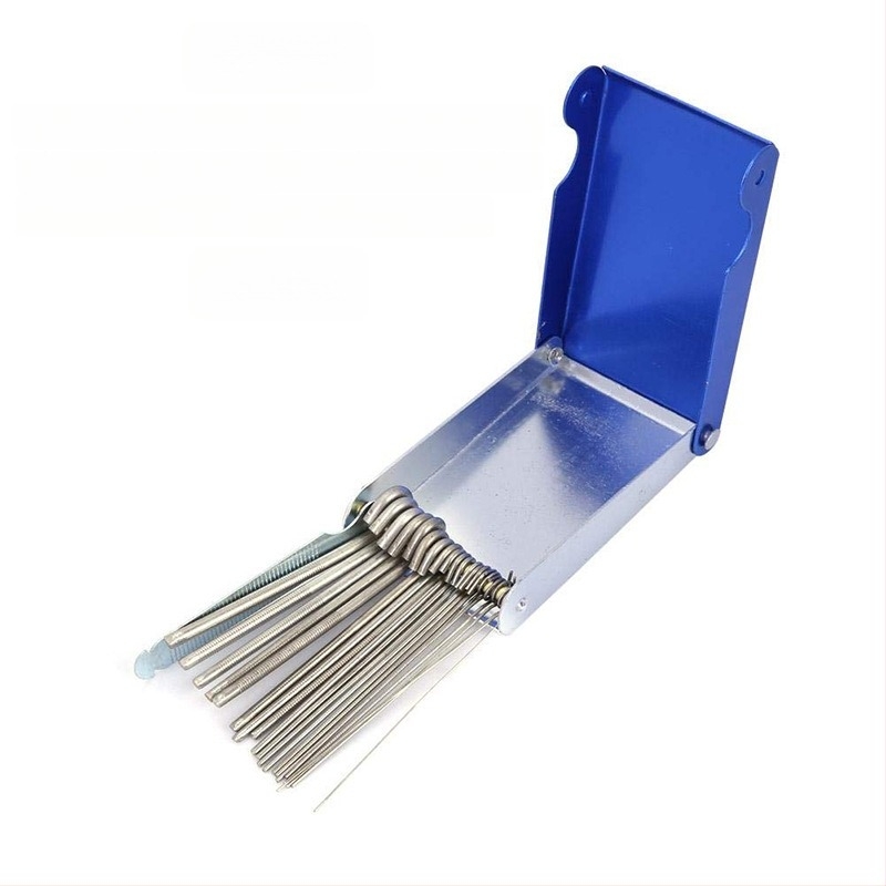 23-dijelni set mlaznica za zavarivanje u aluminijskoj kutiji, nehrđajući čelik, duljina igle 60 mm, težina 60 g, dimenzije 80x46x10 mm, čistač s pilnikom za poliranje gitare
