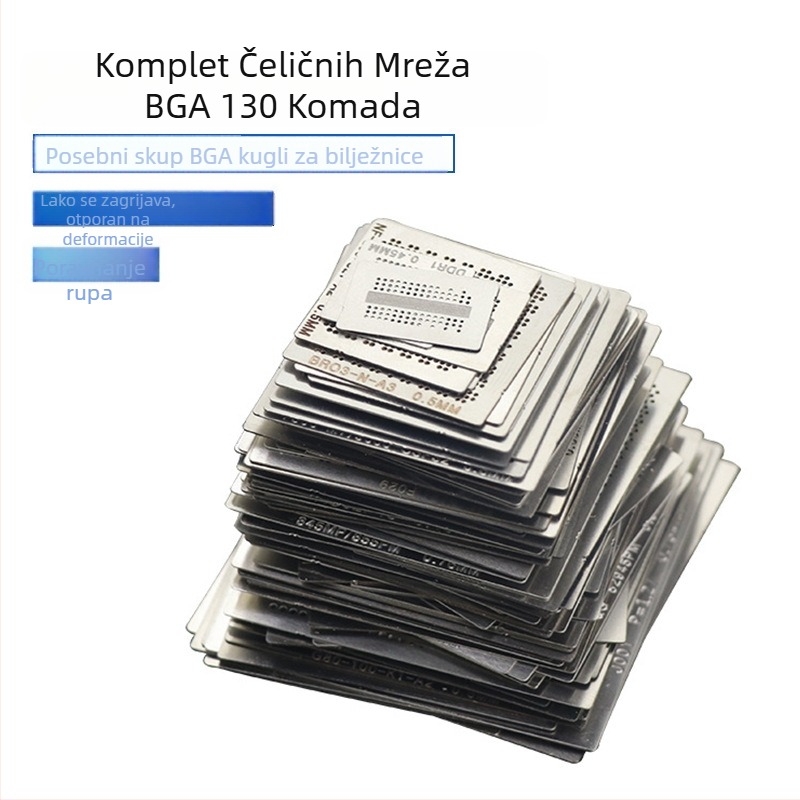 Šablona za reballing BGA, čelična mreža, set od 130 komada, za postavljanje BGA kuglica