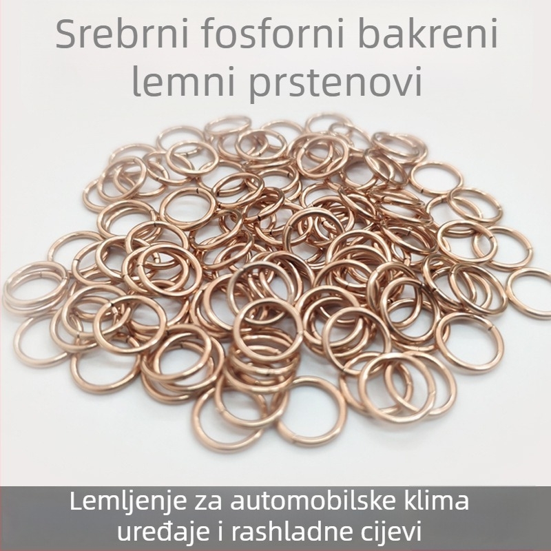 Srebro-fosforni bakreni zavarni prsten za bakrene ili mesingane dijelove; sadrži fosfor; zavarni napon 15 A; točka topljenja 810°C.