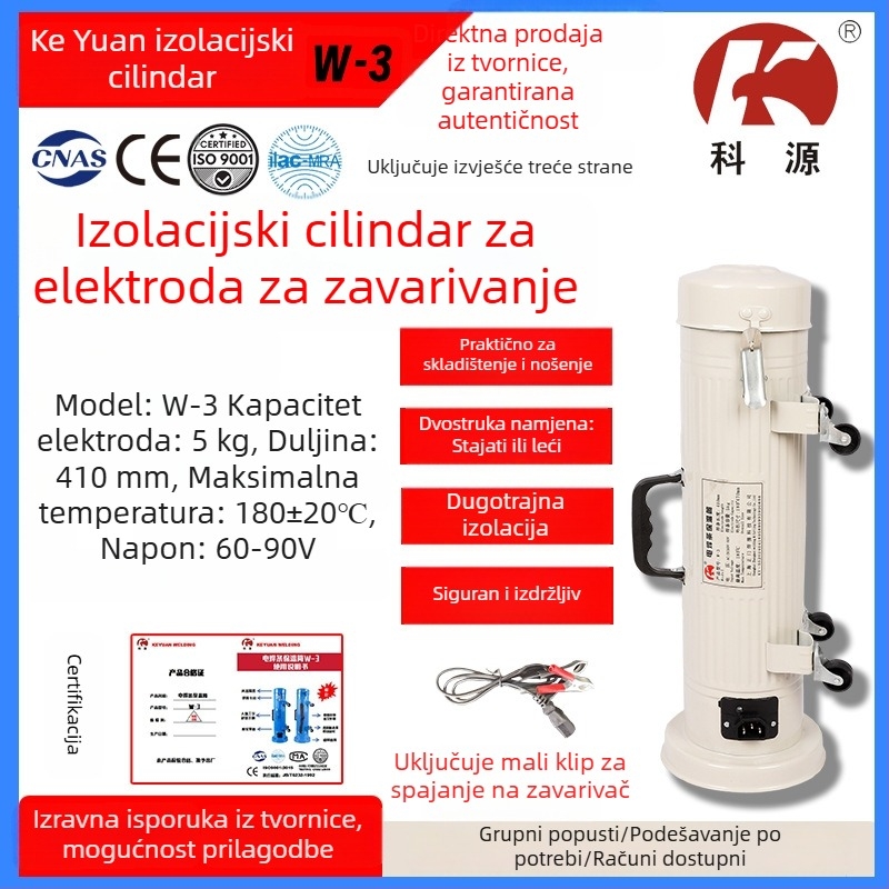Prijenosni izolacijski bubanj za elektroda za zavarivanje, model W-3; vodoravni/okomiti izolacijski bubanj; 60-90V; kapacitet 5 kg