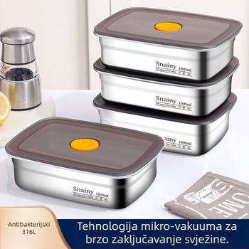 Kutija za bento od nehrđajućeg čelika s vakuumskim poklopcem, japanski stil s dubokim unutarnjim dijelom, kapacitet 1–2 L, pogodna za mikrovalnu pećnicu