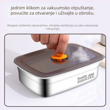 Kutija za bento od nehrđajućeg čelika s vakuumskim poklopcem, japanski stil s dubokim unutarnjim dijelom, kapacitet 1–2 L, pogodna za mikrovalnu pećnicu
