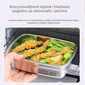 Kutija za bento od nehrđajućeg čelika s vakuumskim poklopcem, japanski stil s dubokim unutarnjim dijelom, kapacitet 1–2 L, pogodna za mikrovalnu pećnicu
