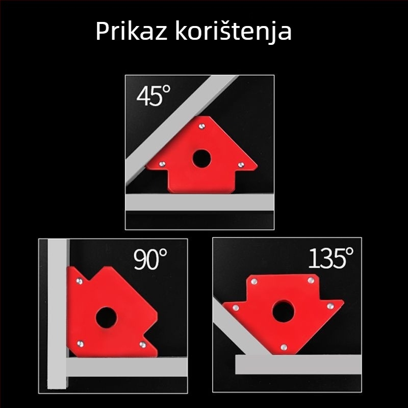 Magnetski pozicioner za zavarivanje s višekutnim pomoćnim fiksatorom i alatom za pravi kut
