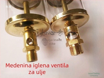 Spremnik ulja s igličastim ventilem za strojne alate, bakreno obložen, navoji G1/4, G1/8, G3/8
