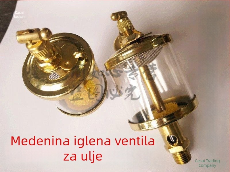 Spremnik ulja s igličastim ventilem za strojne alate, bakreno obložen, navoji G1/4, G1/8, G3/8