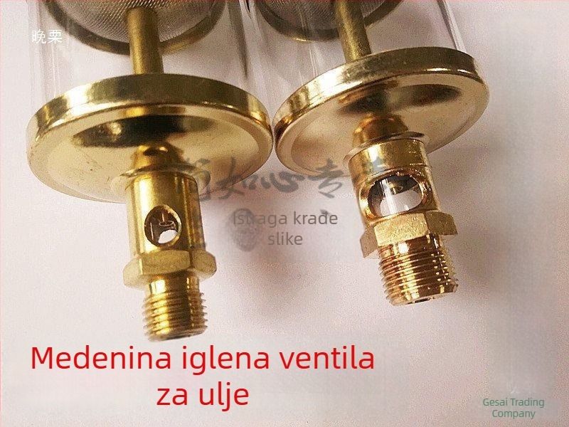 Spremnik ulja s igličastim ventilem za strojne alate, bakreno obložen, navoji G1/4, G1/8, G3/8