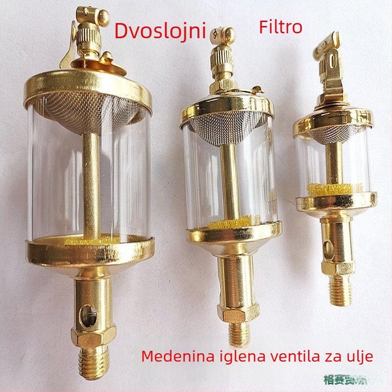 Spremnik ulja s igličastim ventilem za strojne alate, bakreno obložen, navoji G1/4, G1/8, G3/8