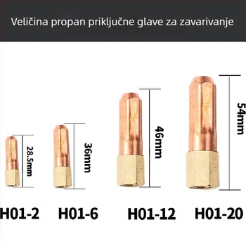 Zavarivačka mlaznica s funkcijom usisa i izbacivanja, model H01-6, od punog bakra, duljina 20, zavarivački tok 100 A, promjer žice 6