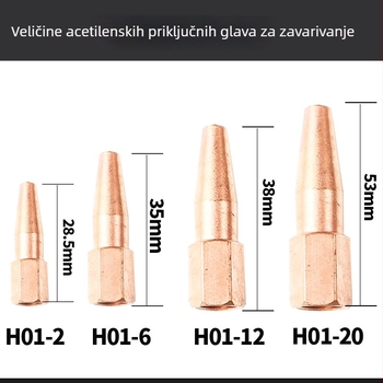 Zavarivačka mlaznica s funkcijom usisa i izbacivanja, model H01-6, od punog bakra, duljina 20, zavarivački tok 100 A, promjer žice 6
