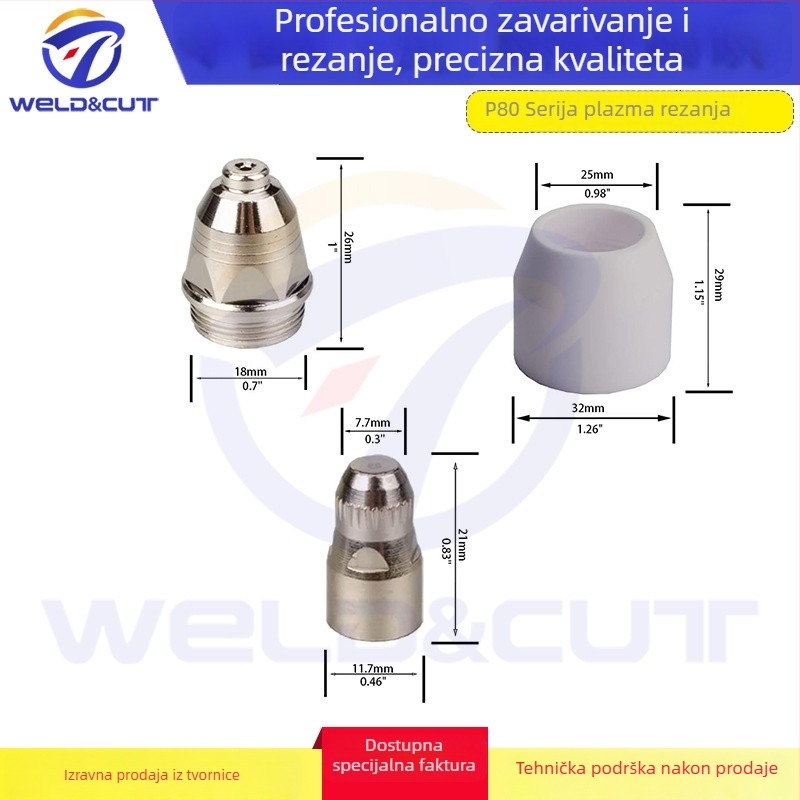 P-80 plazma set za rezanje, 45 komada elektroda, mlaznica, zaštitne kapice i porcelanski omotač za rezanje ugljičnog čelika, nehrđajućeg čelika, bakra i aluminija