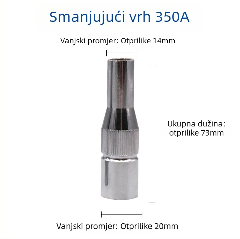 Zaštitna mlaznica za zavarivanje s drugom jamstvenom – bakar; standardni promjer 1,2 mm; promjer jezgre 1,2 mm; zavarni napon 500 A; specifikacije 350