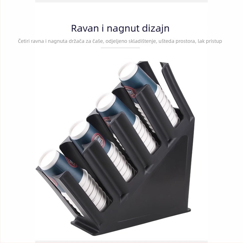 HD plastični nagibni držač čaša s četiri odjeljka za napitke — za velike, srednje i male čaše, bez bušenja
