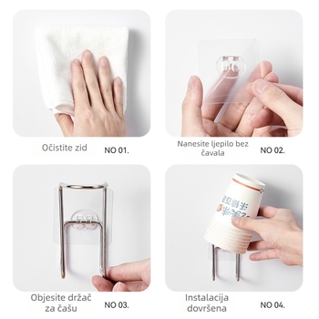Držač čaša za zid (Materijal: Nehrđajući čelik; Funkcija: bez bušenja; Ugradnja: zidna; Stil: moderni minimalistički; Težina: 60 g)