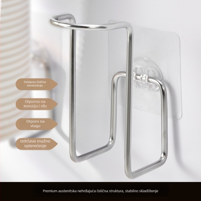 Držač čaša za zid (Materijal: Nehrđajući čelik; Funkcija: bez bušenja; Ugradnja: zidna; Stil: moderni minimalistički; Težina: 60 g)