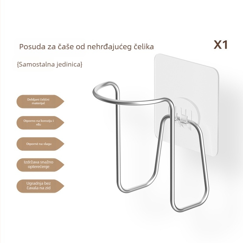 Držač čaša za zid (Materijal: Nehrđajući čelik; Funkcija: bez bušenja; Ugradnja: zidna; Stil: moderni minimalistički; Težina: 60 g)