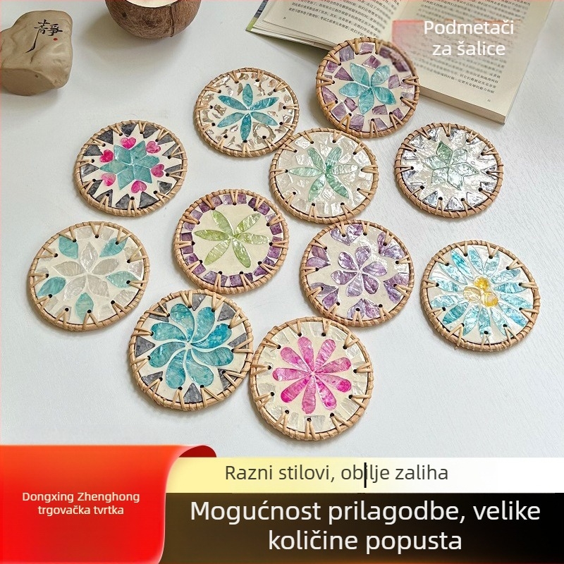 Kružne podloške za čaše od pletenog ratana, cvjetni uzorak, jednostavan stil