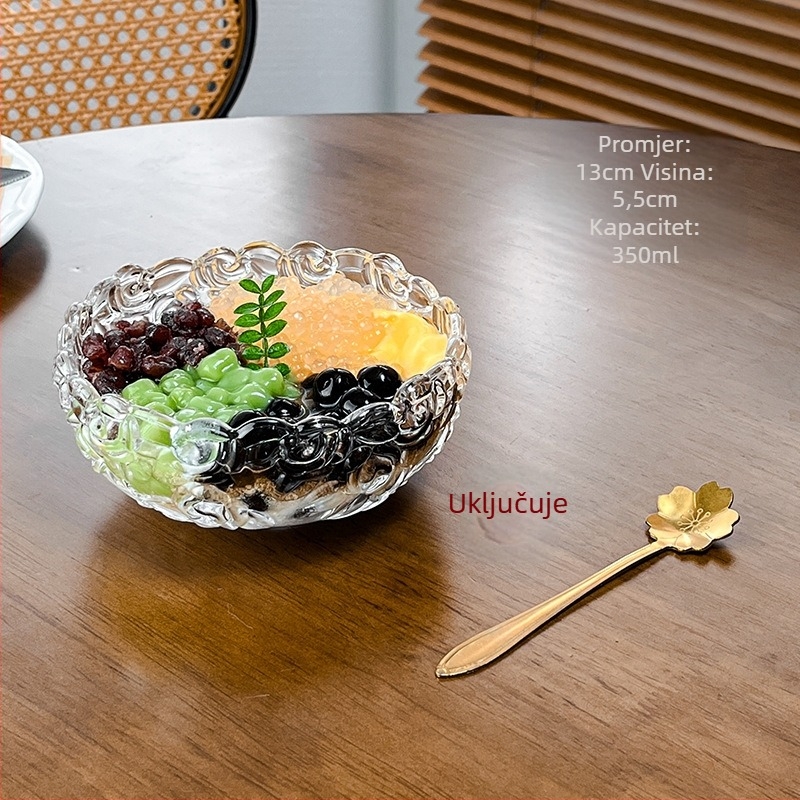 Set staklenih zdjela za desert, okrugli, ručno crtana površina, moderan minimalistički stil