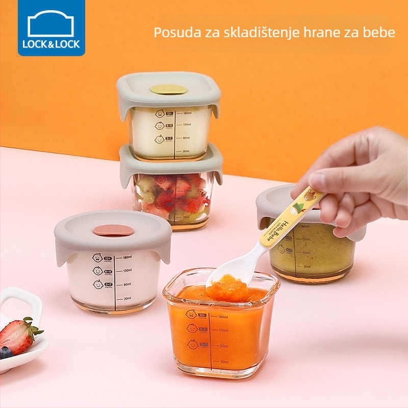 Staklena posuda za dječju hranu, borosilikatno staklo, 230 ml, prenosna zatvorena kutija za obrok, mikrovalna kompatibilna, okrugla, jednostruka