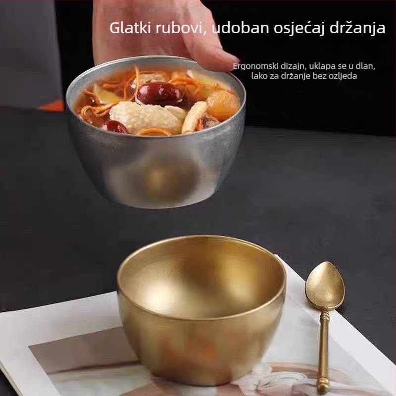 Dvostruko izolirana posuda od 304 nehrđajućeg čelika za djecu; pogodna za rižu, voćnu salatu i juhu; nije prikladna za mikrovalnu pećnicu.