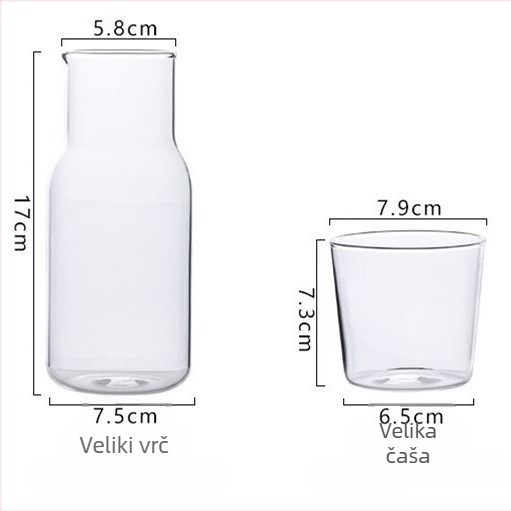 Stakleni set za hladne napitke - 1 posuda i 1 čaša, prozirno staklo, prilagodljivi logo, moderan minimalistički stil, za sokove, mlijeko, napitke, aromatični čaj i hladnu vodu