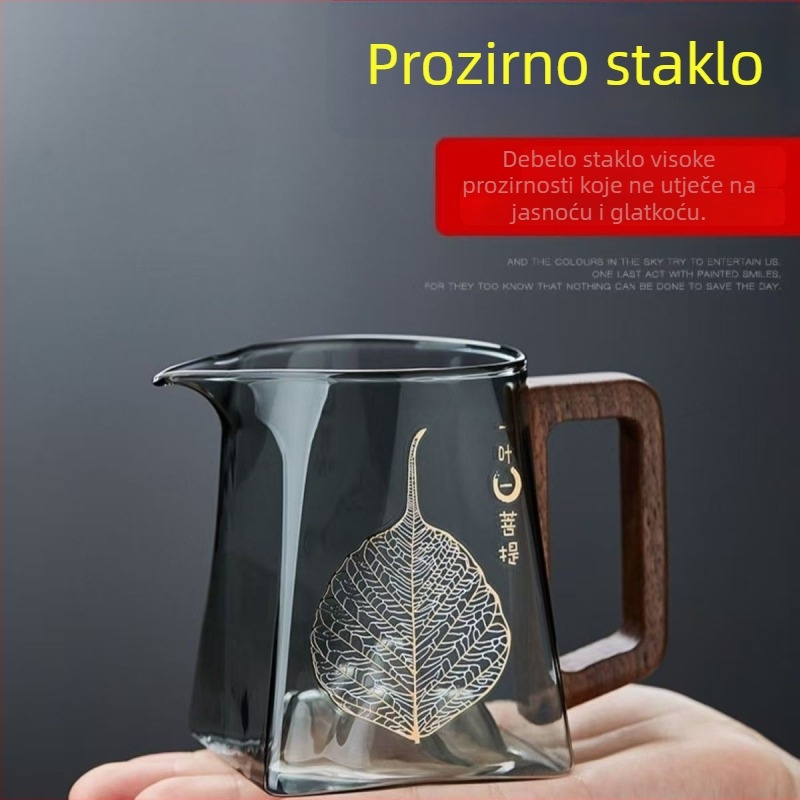 Čajna šalica – ručno puhana borosilikatna stakla, otporna na visoke temperature, prijenosna, s filtrom, s držačem