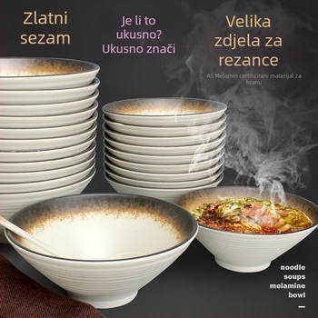 Zdjela za nudle u japanskom stilu, od melamina, nepravilnog oblika, glazirana površina, mogućnost logotipa, nije mikrovalna sigurna