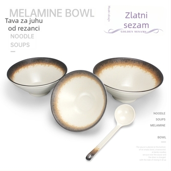 Zdjela za nudle u japanskom stilu, od melamina, nepravilnog oblika, glazirana površina, mogućnost logotipa, nije mikrovalna sigurna