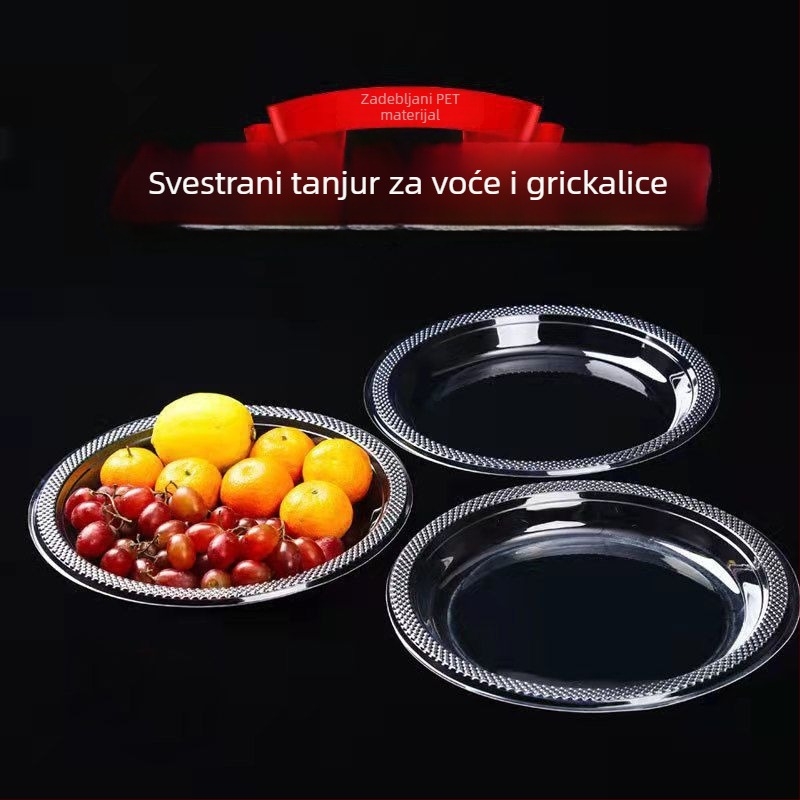 Jednokratne plastične tanjuri za posluživanje hrane, čvrsti prozirni okrugli tanjuri s oblikom kosti, veliki format