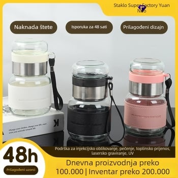 Staklena šalica za čaj s razdvajanjem čaja i vode, dvostruki zid, prijenosna s filtrom, trodijelni set