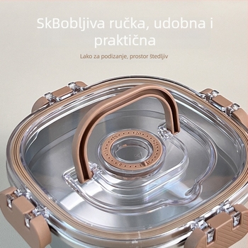 Mini kvadratna posuda za ručak od 304 nehrđajućeg čelika, kapacitet 1–2 L, uzorak obiteljske medvjeđe, prijenosna