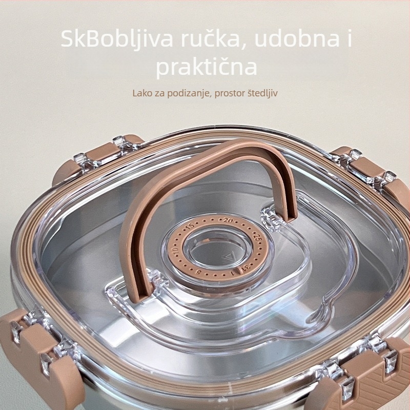 Mini kvadratna posuda za ručak od 304 nehrđajućeg čelika, kapacitet 1–2 L, uzorak obiteljske medvjeđe, prijenosna