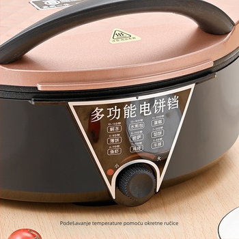 Električna tava za palačinke s dvostrukim grijanjem; promjer 32–35 cm; snaga 2100 W; dubina 7 cm; za 4–5 osoba; model 6038E